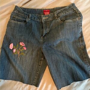 Merona Blue Denim Shorts with Pink Floral Embroidery